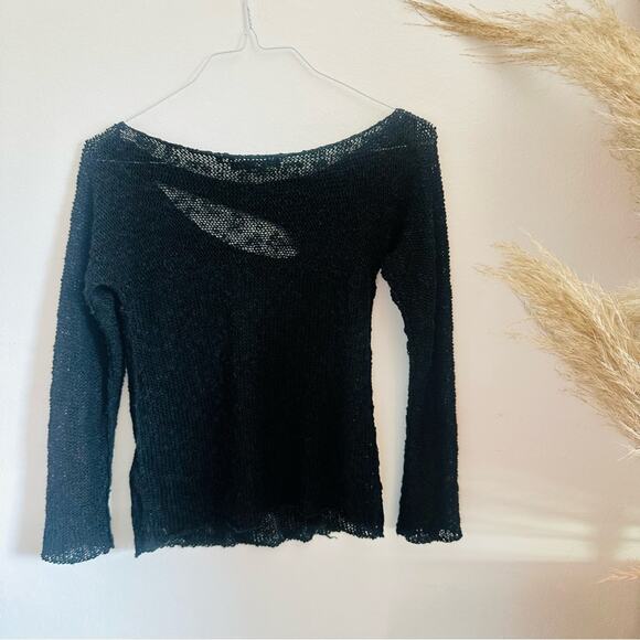 VINTAGE GABRIEL S Y2K Asymmetrical Cutout Loose Hand Knit Pullover Sweater Top M - Picture 7 of 11